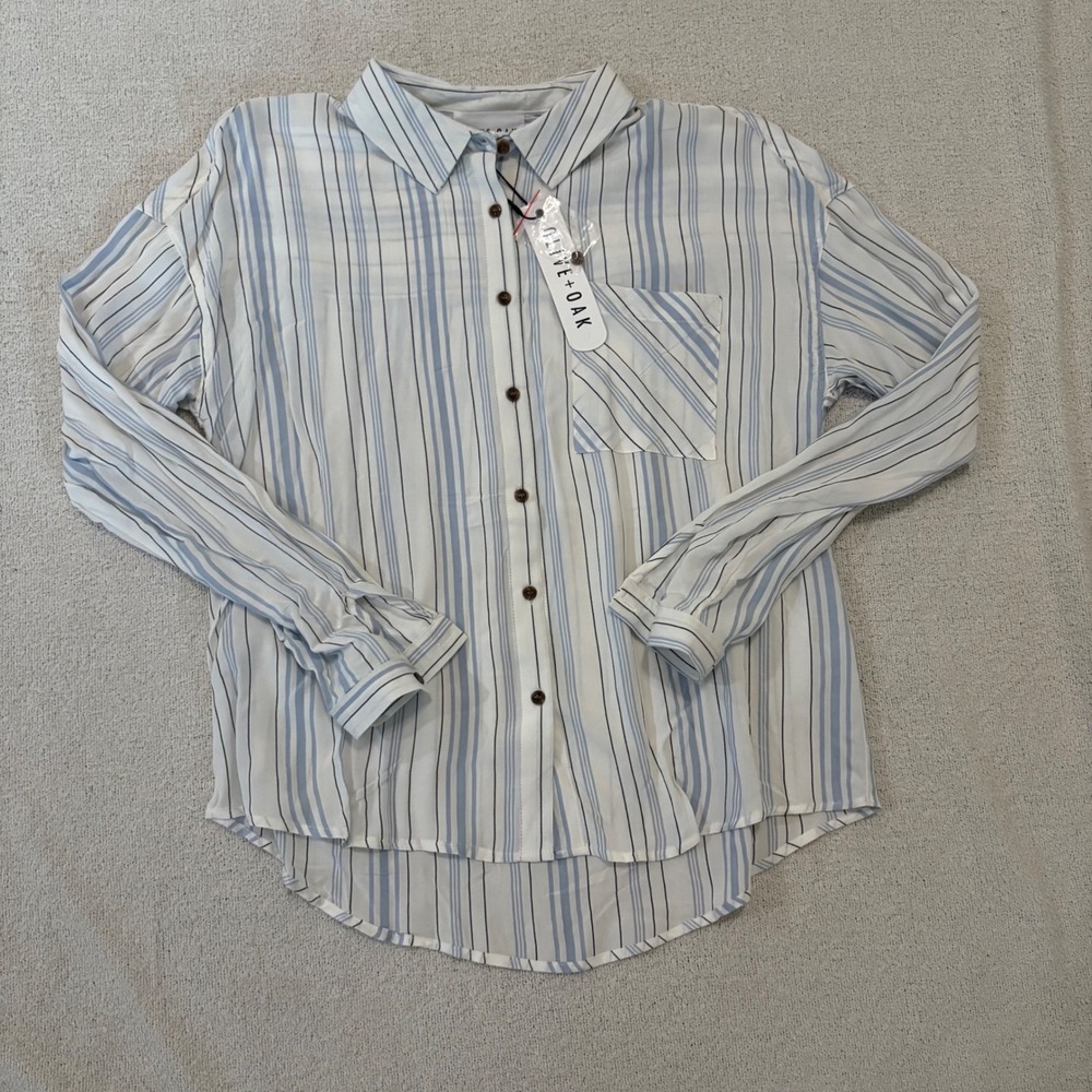 Olive + Oak Anthropologie Striped Button Down Shirt Relaxed Long Sleeve Top XS‎